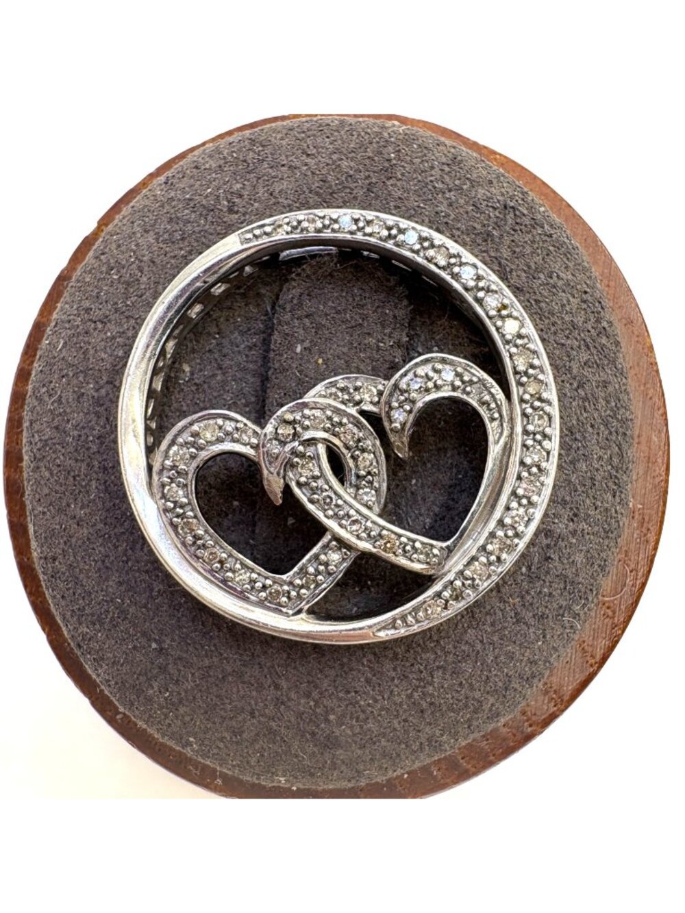 Natural Diamond Open Hearts Circle Pendant 925 Sterling Silver 1" Length